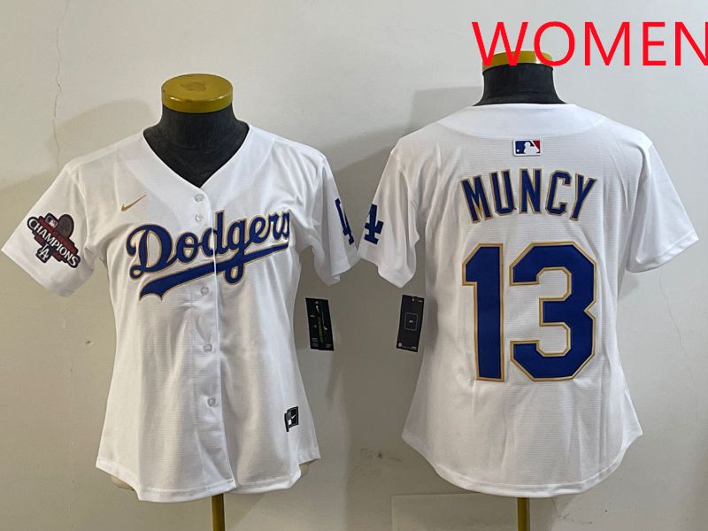 Women Los Angeles Dodgers #13 Muncy White Gold Game 2025 Nike MLB Jersey style 2->women mlb jersey->Women Jersey